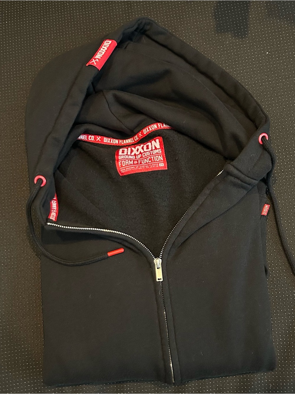 DIXXON Black Zip Hoodie with Red Accents